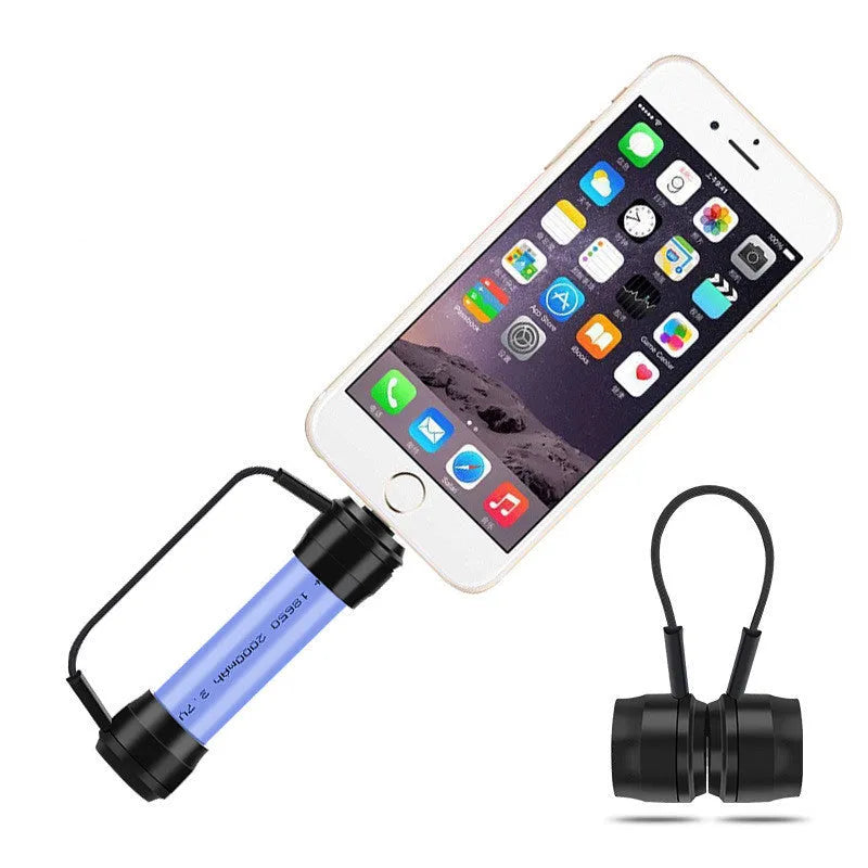 Mini portable keychain charger for mobile phone with 18650 battery slot and built-in charging cable