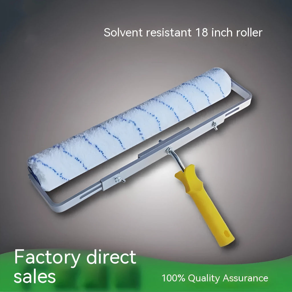 18-inch paint roller with lengthened handle, 71mm diameter engineering plastics barrel, and short hair brush head