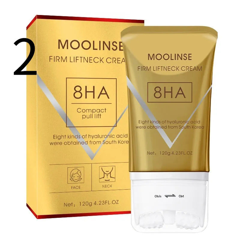 Neck moisturising cream with roller applicator for dry skin care in medium sample size