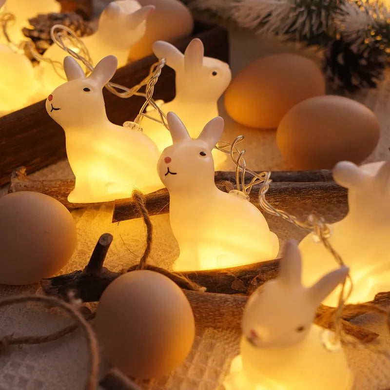 Easter plastic egg lamp string with 10 warm white LEDs, USB and battery power, manual switch