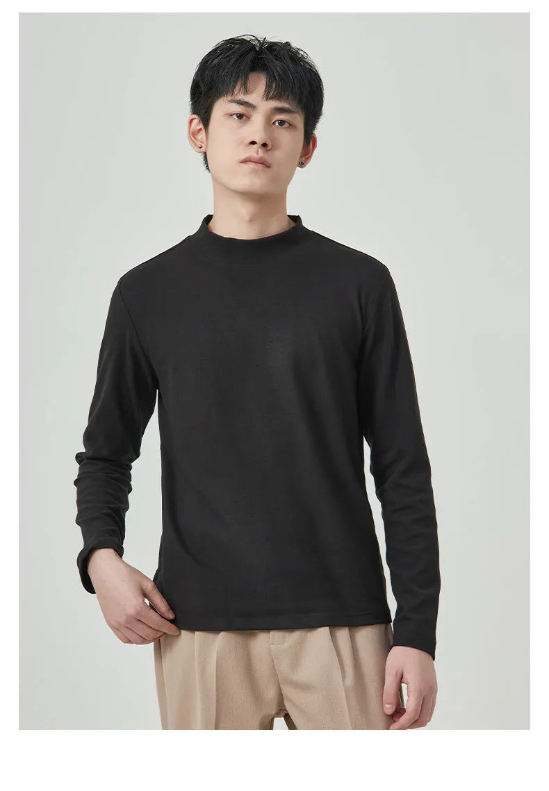 Men's Dralon half-high collar long sleeve solid colour pullover t-shirt autumn winter