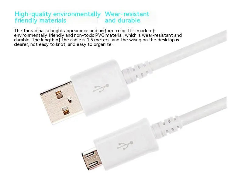 Black and white Android micro USB data cables with 1 metre length for smartphone charging and data transfer