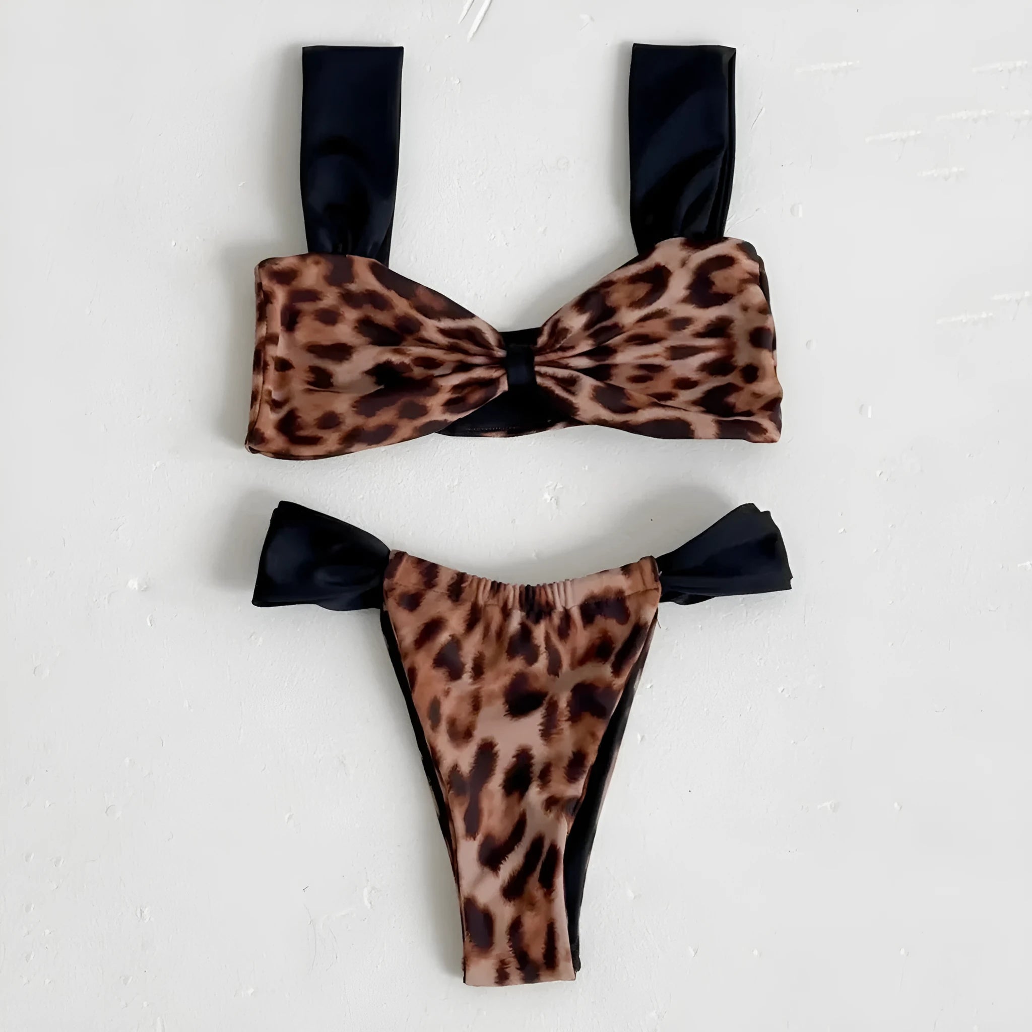 Two-piece bikini set – tube top bra and T-pants in black with nylon lining, sleeveless, Asian sizes S M L