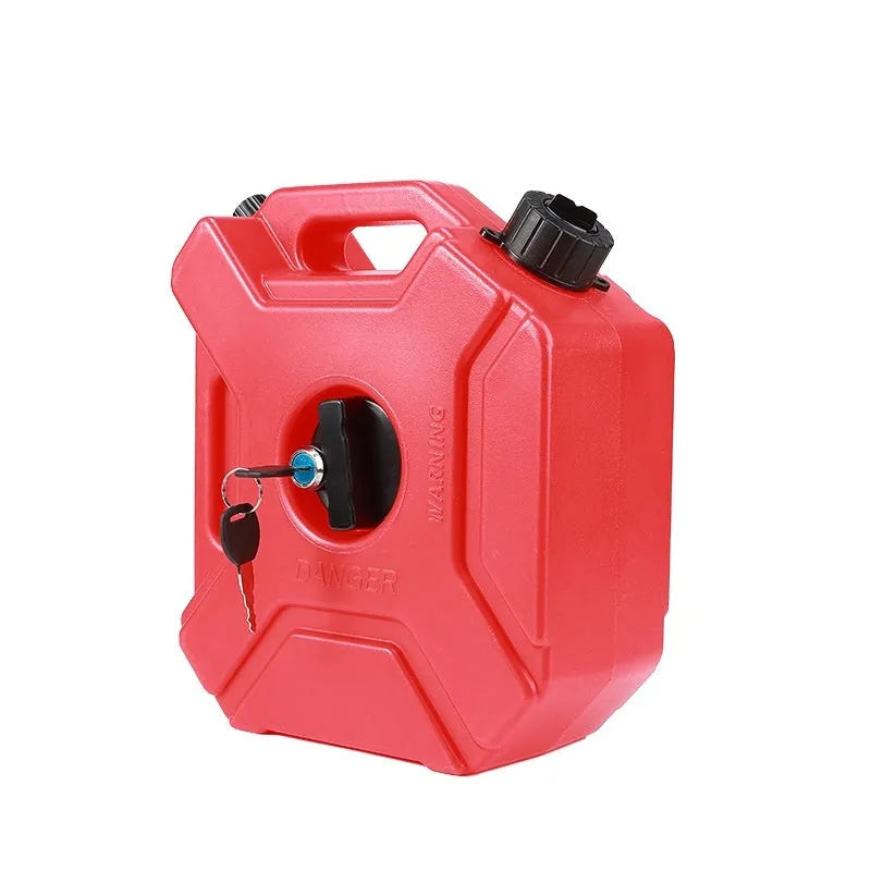 Black 5-litre spare fuel tank with lock for car and motorcycle emergency storage