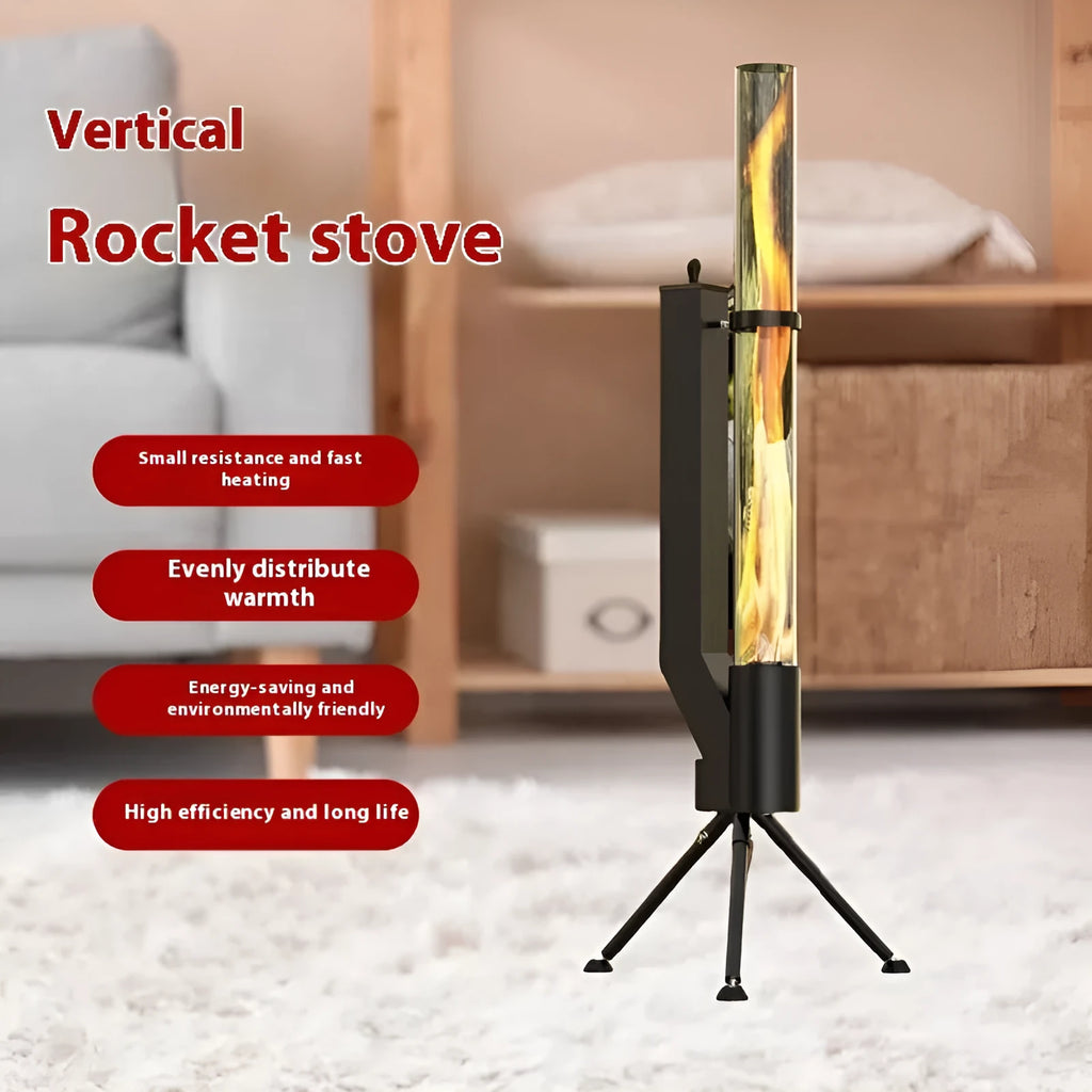 Vertical iron wood burning rocket furnace heating stove for courtyard decoration and warmth