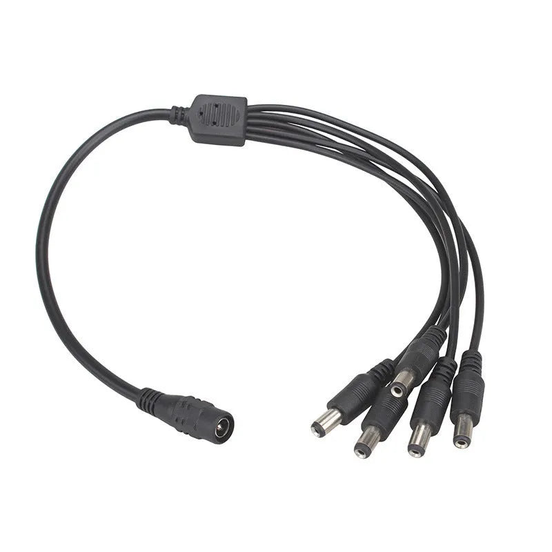 Black 12V monitoring power cable with 4 DC outputs and 5.5mm connectors for CCTV cameras