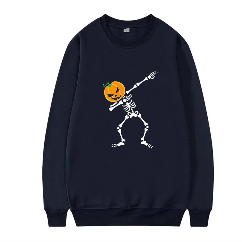 Women's printed long sleeve crew neck top in polyester fabric on a hanger.
