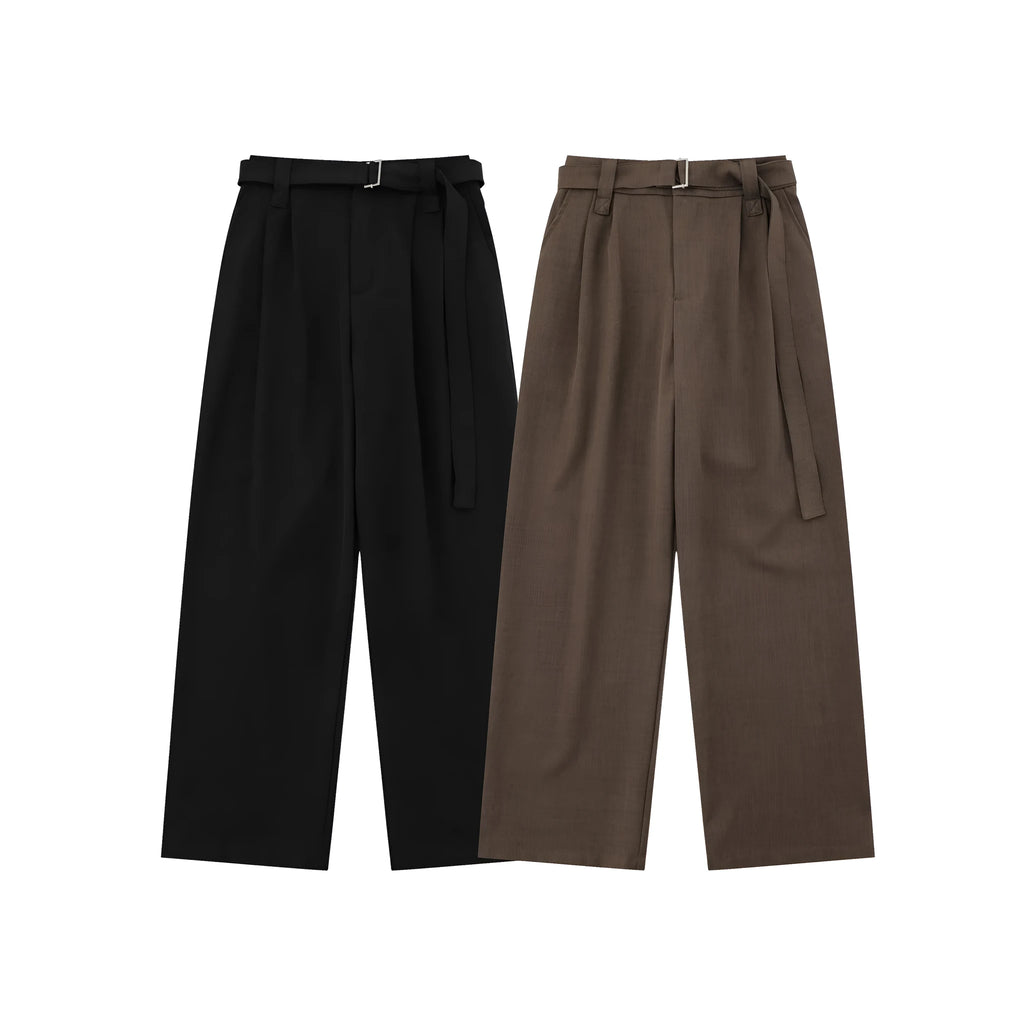 Loose high waist wide-leg trousers in black, women’s polyester straight-leg casual pants