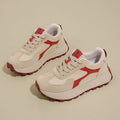Women's low-top lace-up platform sneakers in three colours with a rubber sole and mesh lining.