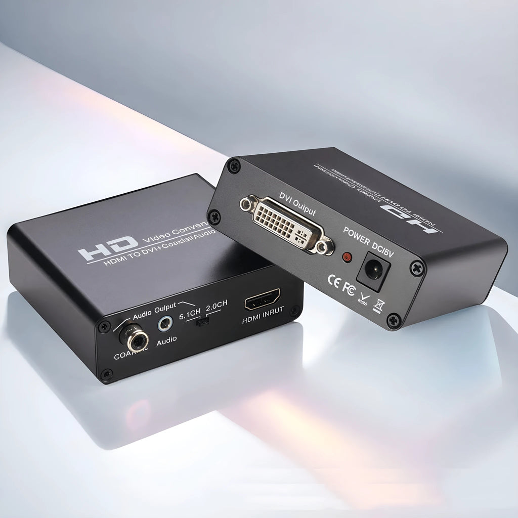 Black HDMI to DVI converter with coaxial audio port and 1.5 metre cable