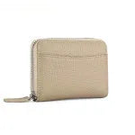 Men's and women's genuine leather zipper coin purse in solid colour with sewing line detailing