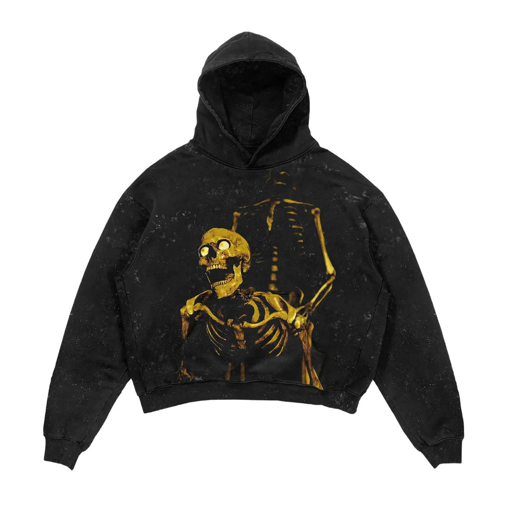3D printed Halloween hoodie for men and women in black polyester with slim fit and patch pocket