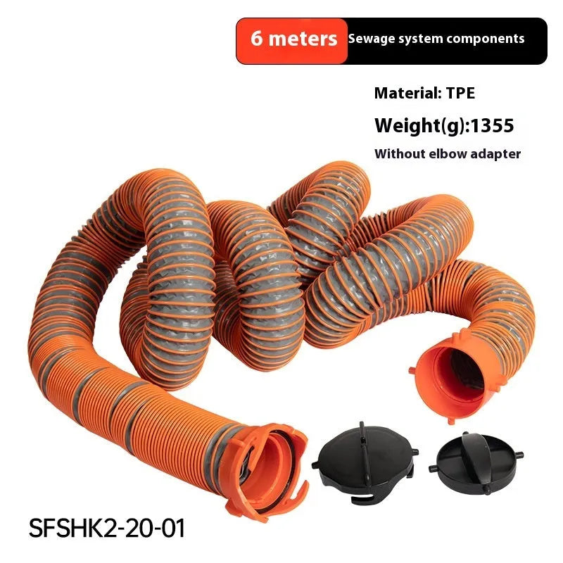 PP 90 degree sewage hose rotary elbow joint on black background showing hose and connector option