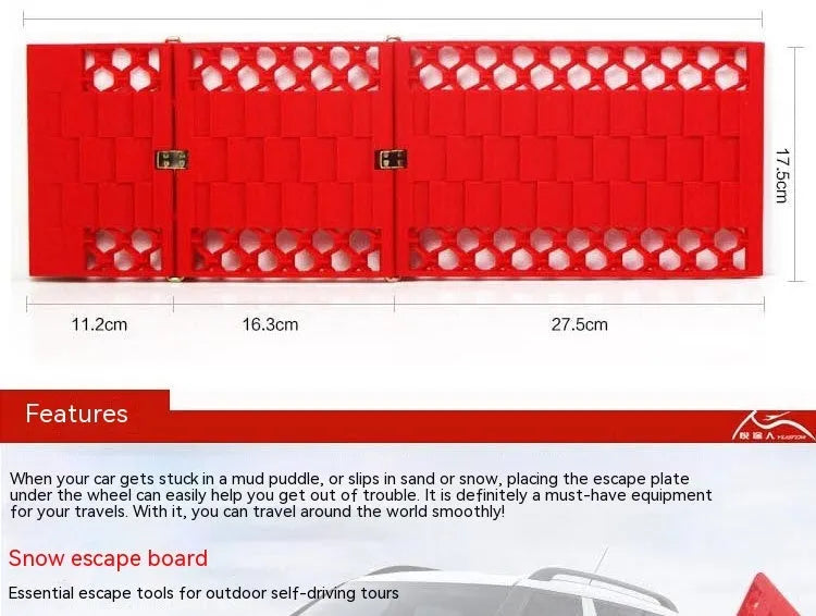Folding orange anti-slip rescue board for cars and off-road vehicles, PP+metal, unfolded 60cm