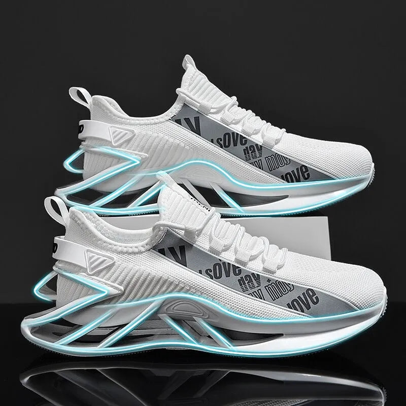 Fashion casual exercise fly woven mesh men's shoes in black, side view, breathable solid colour design