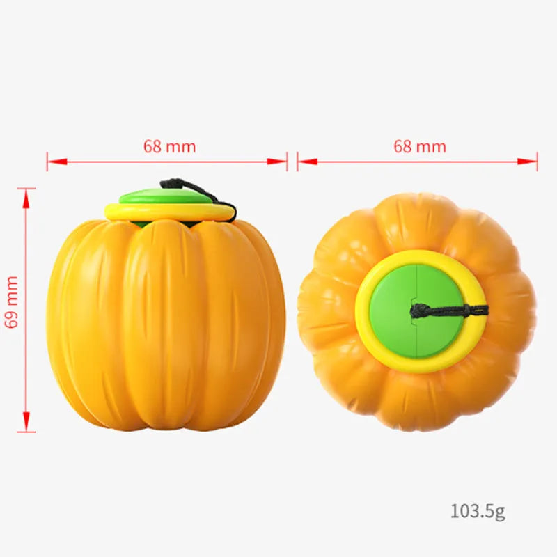 Pumpkin-shaped plastic dog chew toy with squeaker for small breed puppies