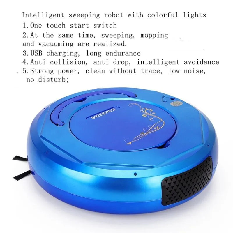 Lazy Smart floor sweeping robot vacuum cleaner in blue, black, or white colours