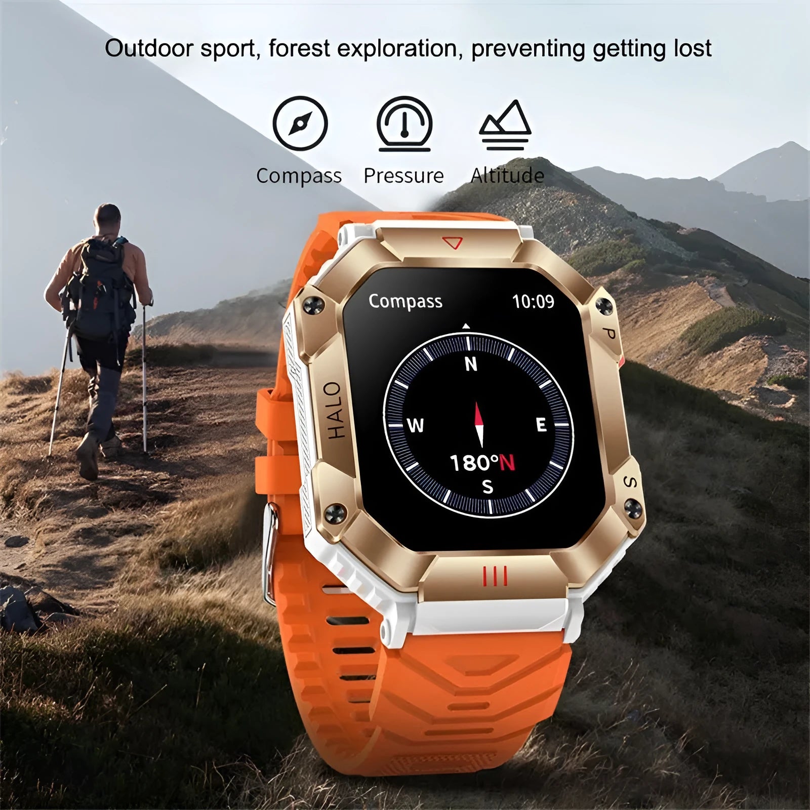 Women's Android smart watch with GPS fitness tracking and waterproof display showing multiple band style options