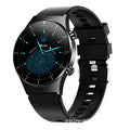 Black smart watch with heart rate monitoring on TPU wristband showing 1.28-inch glass touch screen