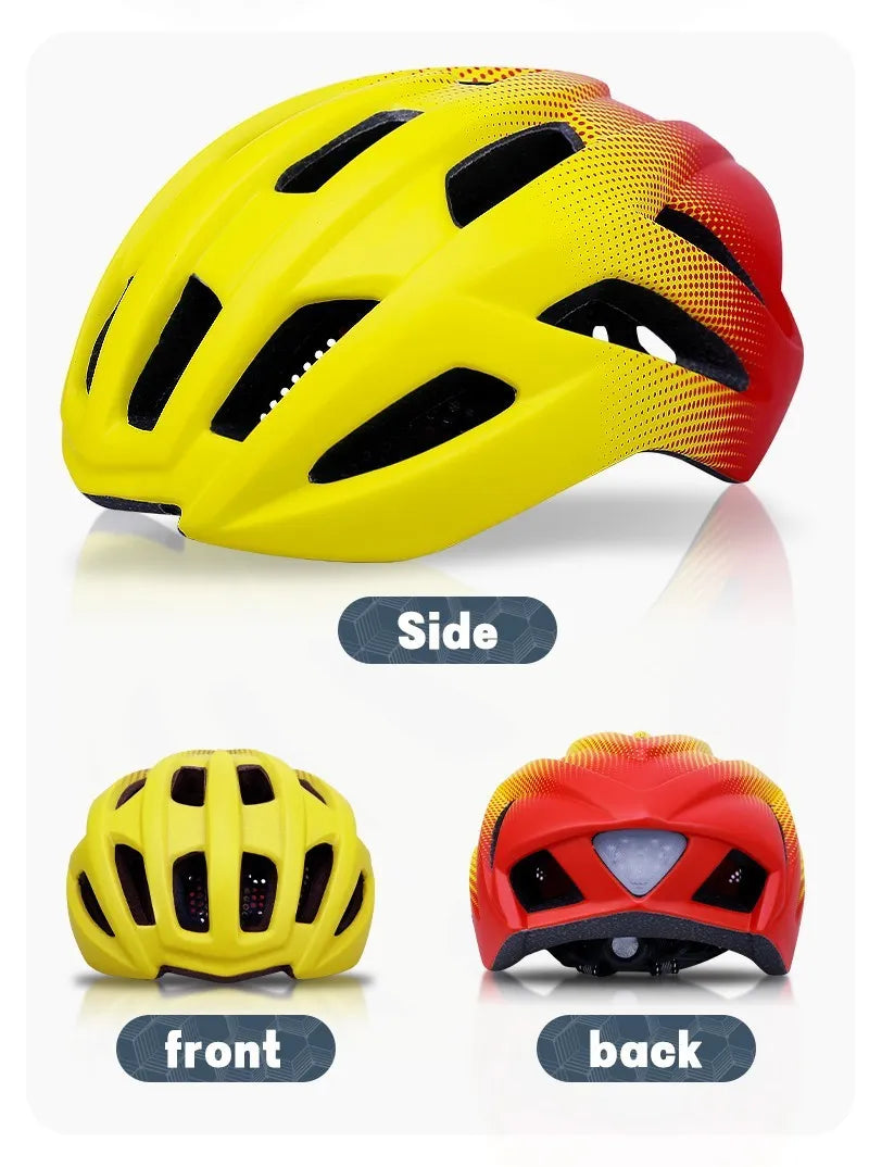 Orange road bike mountain riding helmet with 16 vents and in-mold PC EPS shell on white background