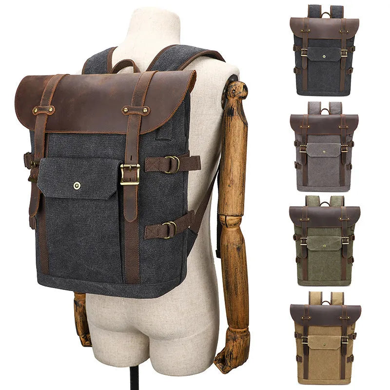 Canvas backpack with USB charging, contrast colour design, curved shoulder strap, available in four colours