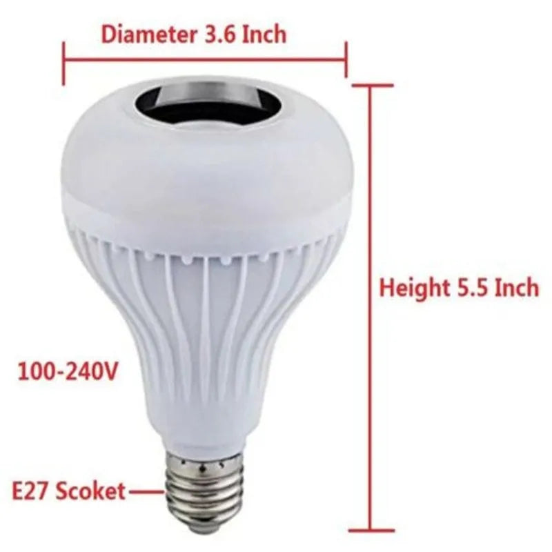 White E27 smart LED bulb with Bluetooth speaker and remote control for 16 colour lights.