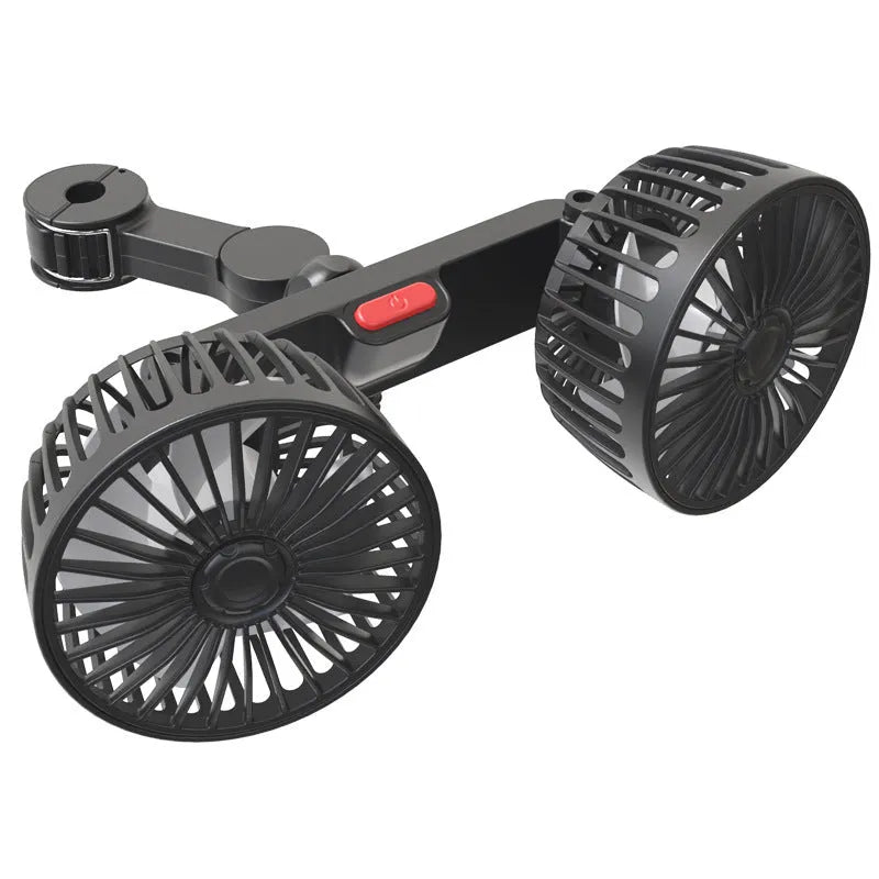 Black car USB rear pillow single head fan with adjustable vents for vehicle cooling