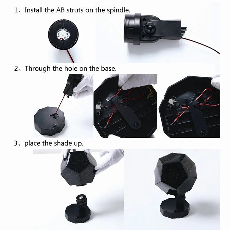 LED star projector showing constellation patterns on bedroom ceiling with remote control