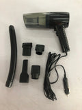 Starry Sky Black and Pearl White coloured mini car vacuum cleaner with accessories on a dark surface.