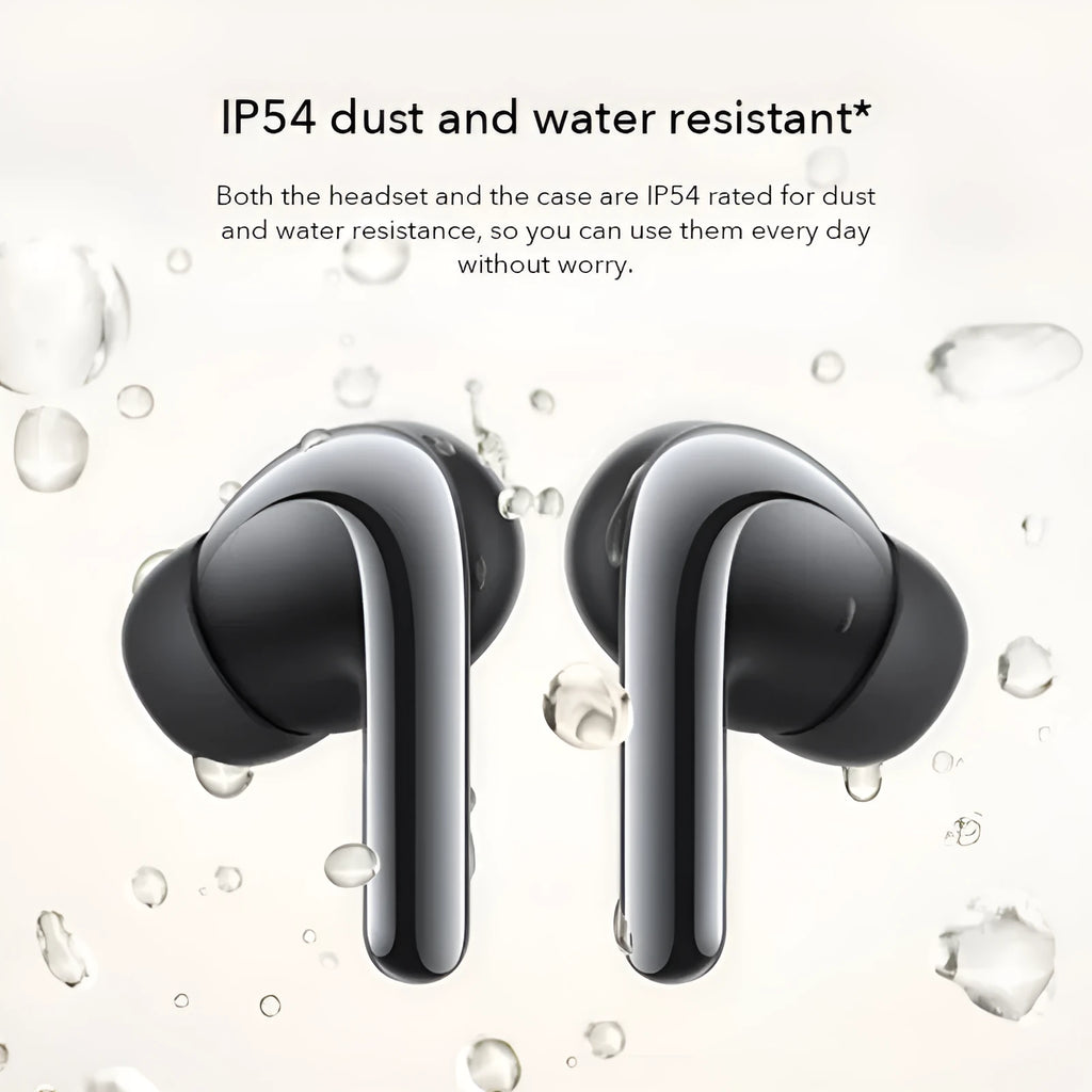 Black active noise reduction true wireless Bluetooth headset with charging case on a flat surface