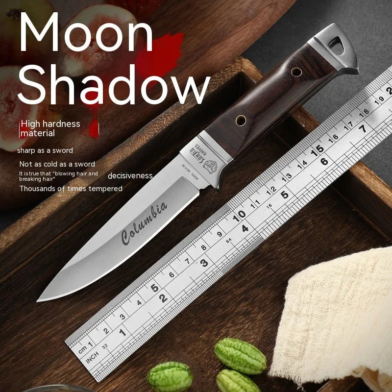 Camping multifunctional portable fruit knife with leather case showing national style design