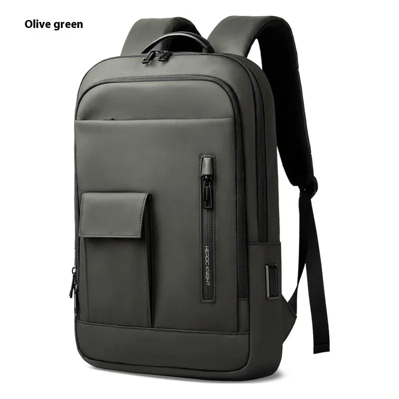 Men's lightweight Oxford cloth backpack in dark grey colour with visible sewing lines