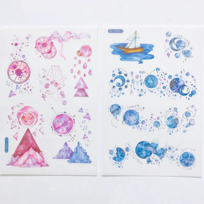 Fantasy Stars hand account and paper sticker set on Japanese paper, 10.5x14.1 cm, in paper bag packaging