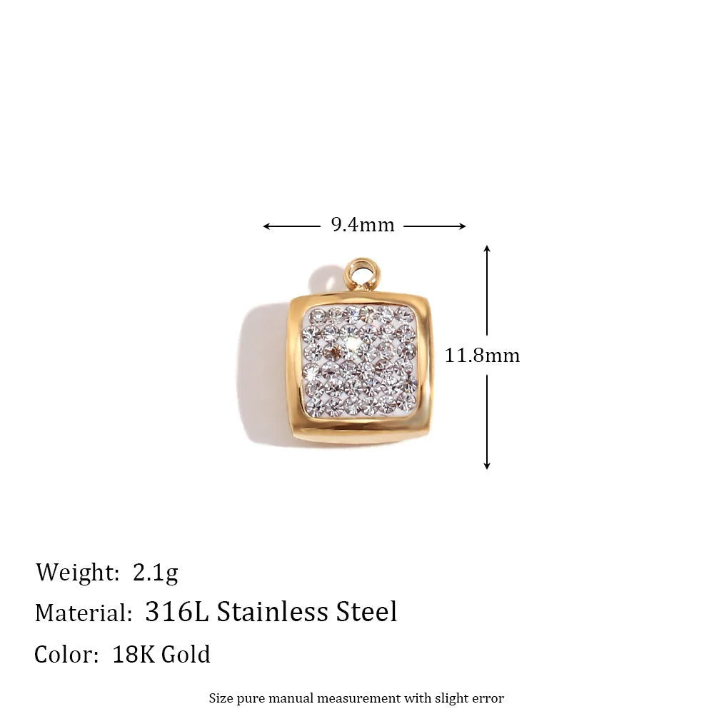 18K gold mini pendant with micro inlay colourful crystals on stainless steel base, geometric shape