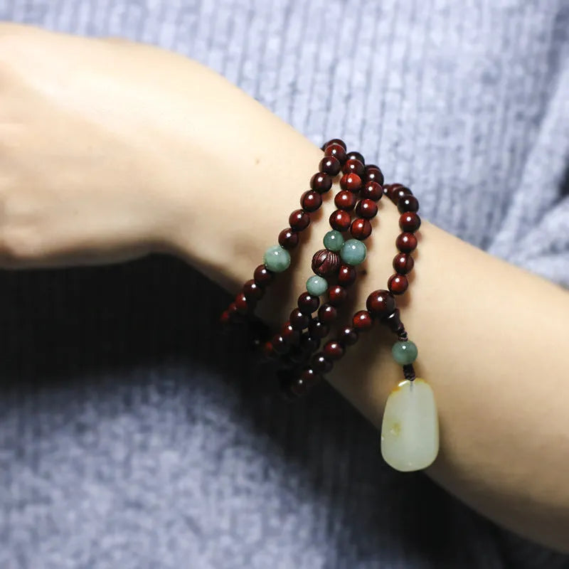 Pterocarpus Santalinus 108 6mm beads Hotian jade pendant rosewood bracelet unisex carved