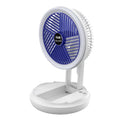 USB charging foldable table fan with LED light, 4 speed settings, in blue or grey, with pen holder