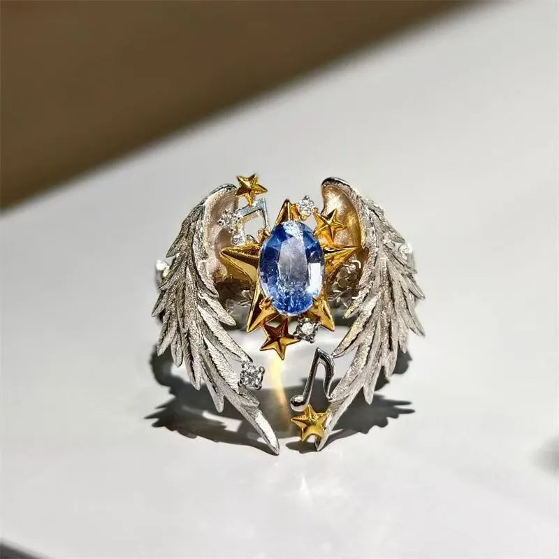 Adjustable geometric alloy ring with open mouth design in size 8 colour