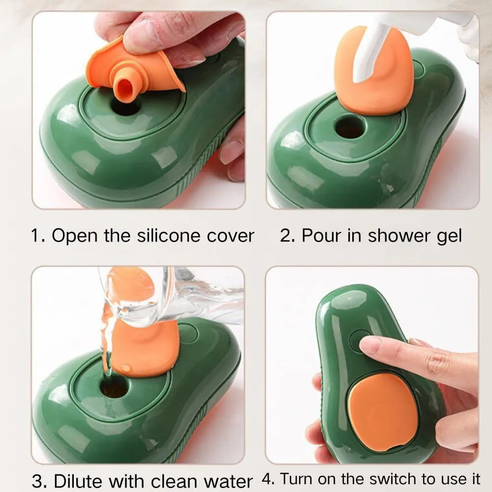 Green and white cat steam brush with water spray function and silicone massage teeth for pet grooming