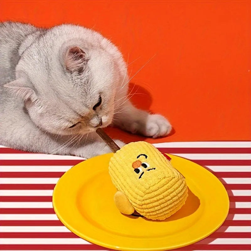 Polio wood corn cob dental chew toy for cats with natural catnip, 15cm long cat molar stick