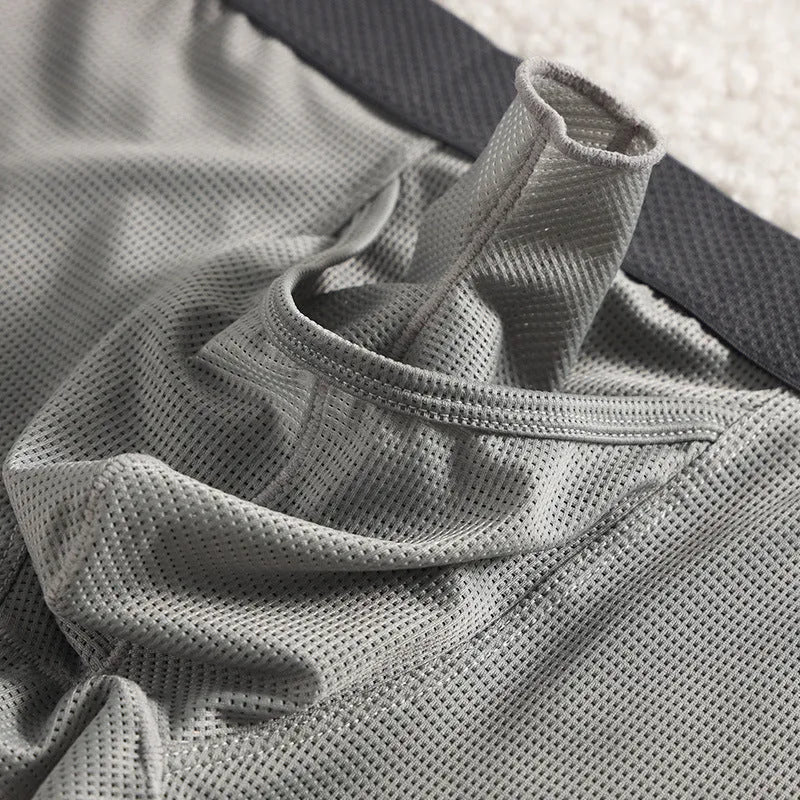 Men's Ice Silk low waist mesh breathable boxer in solid colour nylon fabric