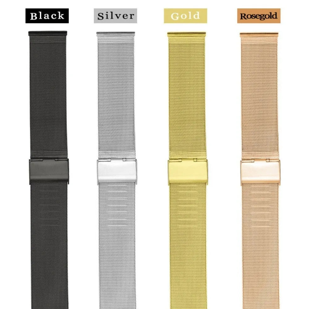 Milani stainless steel and silk woven watch band in silver, black, rose gold or gold with various width options