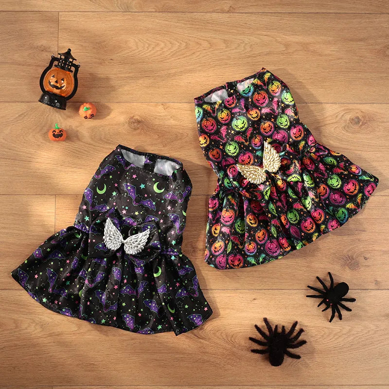 Angel wings Halloween costume for dogs in bright pumpkin orange with wing design