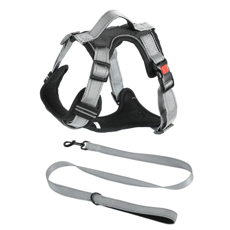 Adjustable dog harness with chest strap and detachable hand holding rope in multiple colours