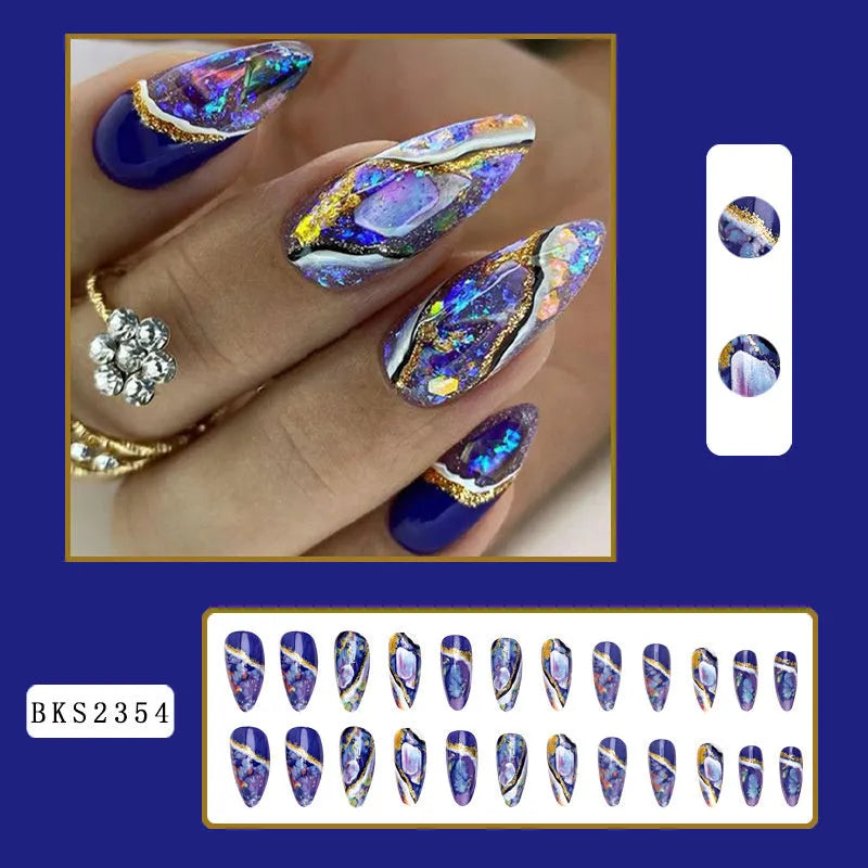 Almond-shaped rainbow plaid nail sticker in BKS1999 French colour ripple design on a white background