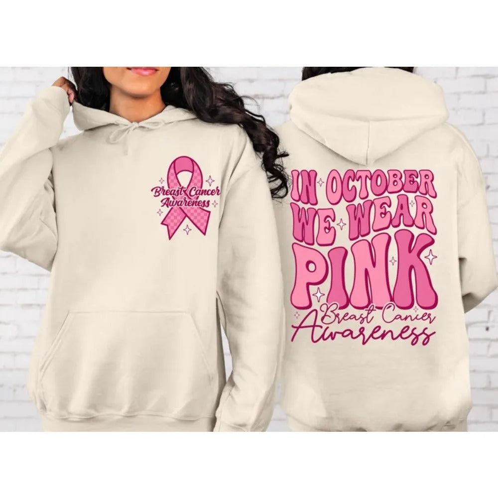 Breast cancer awareness sweatshirt with retro print and side seam pockets in polyester fibre