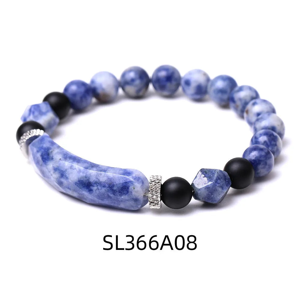 Handmade diamond-shaped agate bracelet with geometric design and fan elements