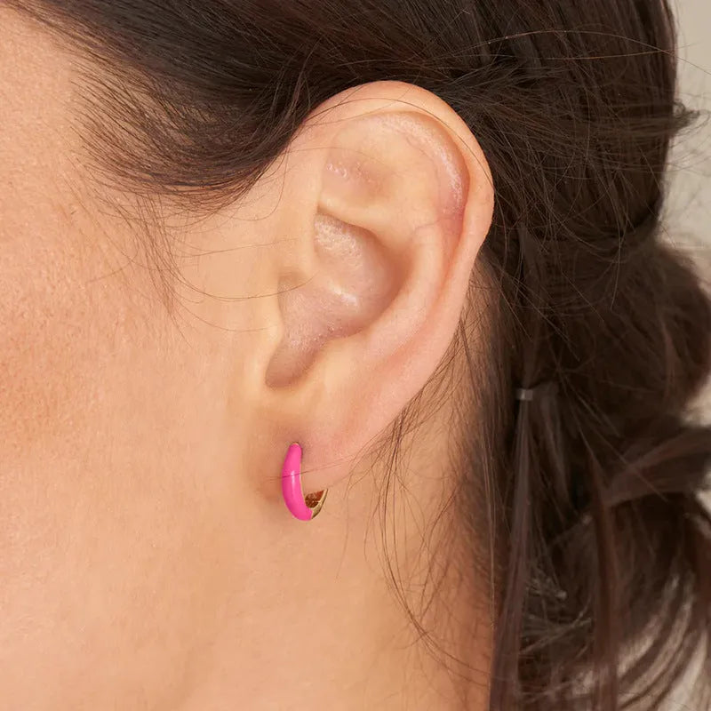 Geometric U-shaped epoxy earrings with colourful dripping oil treatment on silver-plated copper wire