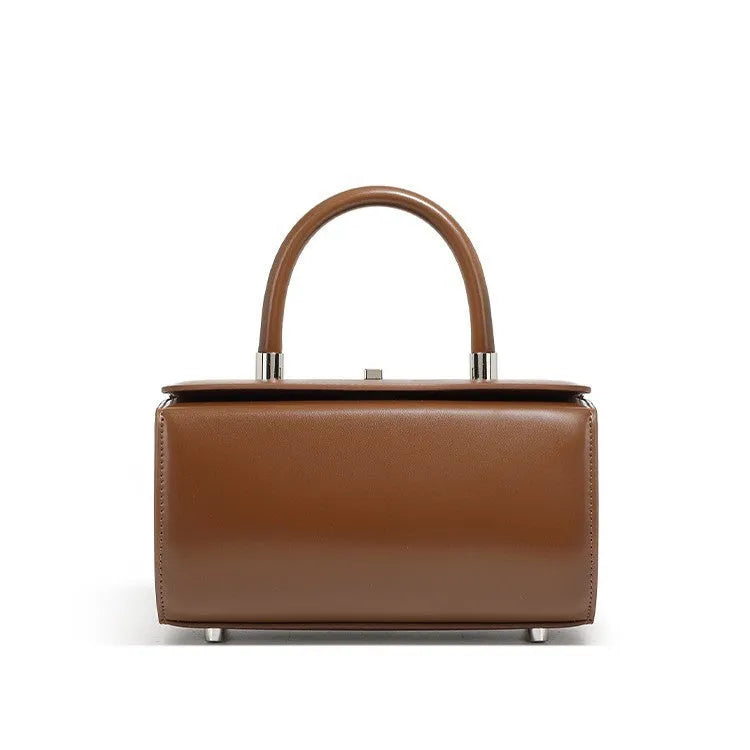 New leather one-shoulder crossbody women's bag in cowhide with clamshell box shape, available in four colours