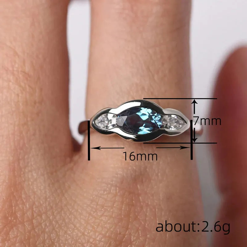 Women's geometric ellipse zircon ring with white gold plating on copper