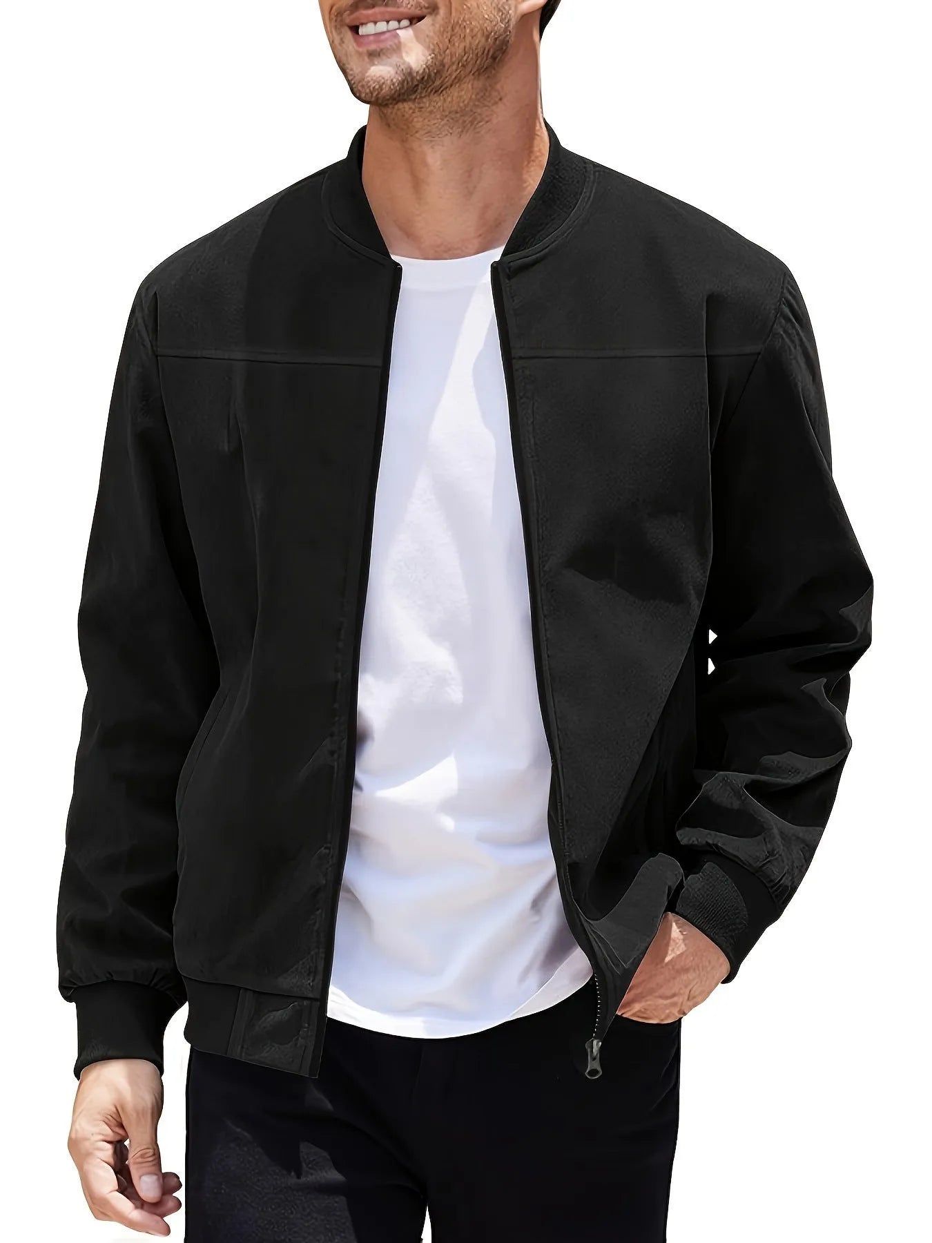 Men's plus size suede zip-front jacket in polyester fabric with cotton lining